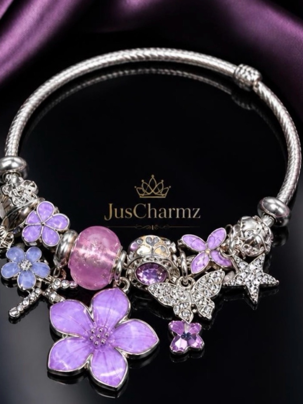 Purple Floral Charm Bracelet